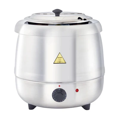 Winco ESW-70 Soup Warmer Electric 10 Qt. Hinged No-Drip Lid With Suction Cup Label Holder