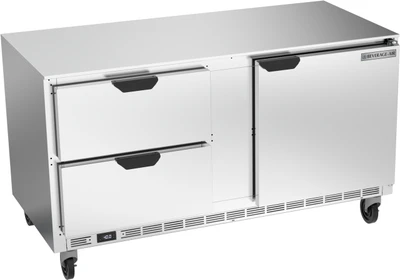 Beverage Air UCFD60AHC-2 60"W Two-Section Stainless Steel Door Undercounter Freezer