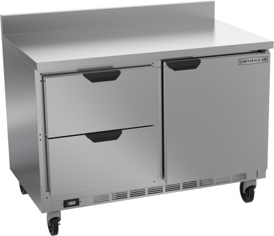 Beverage Air WTFD48AHC-2-FIP 48"W Two Drawer Stainless Steel Worktop Freezer With 4" Removable Backsplash