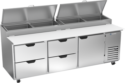 Beverage Air DPD93HC-4 93" W Three-Section One Door One Door Pizza Top Refrigerated Counter