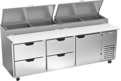 Beverage Air DPD93HC-4 93" W Three-Section One Door One Door Pizza Top Refrigerated Counter