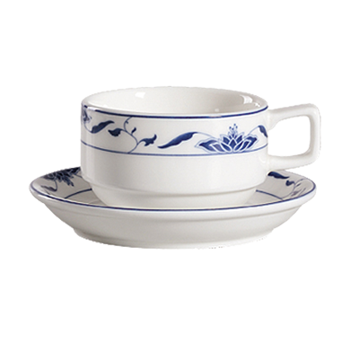 CAC China 103-2 5.5" Dia. Bone White Porcelain Round Blue Lotus Saucer (3 Dozen Per Case)