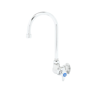 T&S Brass B-0310 Single Sink Faucet with gooseneck wall mounted 10-3/4"H from center of faucet to top of rigid gooseneck & 5-3/4" to tip of nozzle