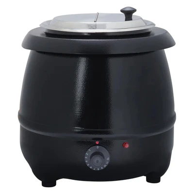 Winco ESW-66 Soup Warmer Electric 10 Qt. Stainless Steel Hinged No-Drip Lid With Magnetic Label Holder & Assortment Of Pre-Printed Soup Labels