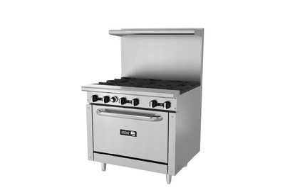 Asber AER 6 36 36" W All Stainless Steel 6 Open Burners and 1 Standard Oven Natural Gas Restaurant Range - 210,000 BTU