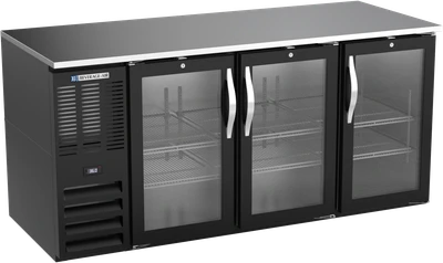 Beverage Air BB72HC-FG-B 72" W Black Galvanized 3 Glass Doors Refrigerated Food Rated Back Bar Storage Cabinet - 115 Volts