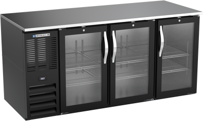 Beverage Air BB72HC-FG-B 72" W Black Galvanized 3 Glass Doors Refrigerated Food Rated Back Bar Storage Cabinet - 115 Volts