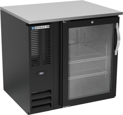 Beverage Air BB36HC-FG-B 36" W One-Section Glass Door Refrigerated Food Rated Back Bar Storage Cabinet - 115 Volts