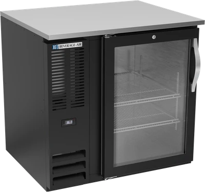 Beverage Air BB36HC-FG-B 36" W One-Section Glass Door Refrigerated Food Rated Back Bar Storage Cabinet - 115 Volts