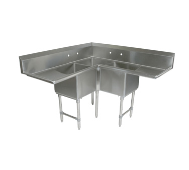 John Boos E3BCS-244-2D24 73" - 84" Stainless Steel 3 Compartment Left & Right Drain Corner Sink 14" Deep