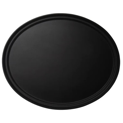 Cambro 2700CT110 22" x 26.88" Fiberglass Black Satin Oval Camtread Serving Tray - 6/Case