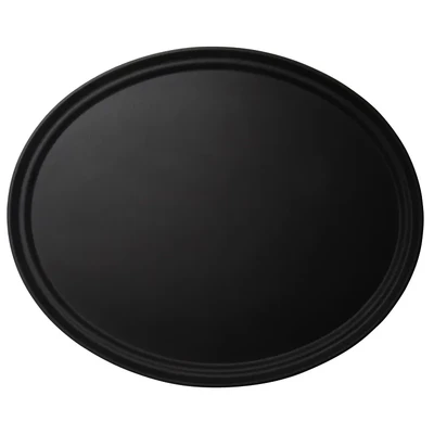 Cambro 2700CT110 22" x 26.88" Fiberglass Black Satin Oval Camtread Serving Tray - 6/Case