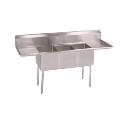 John Boos E3S8-1620-14T18 73&quot; - 84&quot; Stainless Steel 3 Compartment Left &amp; Right Drain E-Series Sink 14&quot; Deep