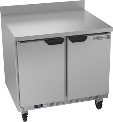 Beverage Air WTF36AHC 36"W Two Door Stainless Steel Worktop Freezer With 4" Removable Backsplash