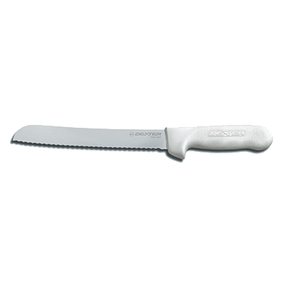 Dexter 13313 8" White Scalloped Edge Sani-Safe Bread Knife with Polypropylene Handle