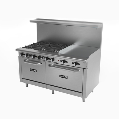 Asber AEMR-2-G24-B6-60-H-LP 60" W Stainless Steel Liquid Propane Restaurant Range - 288,000 BTU
