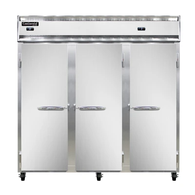 Continental Refrigerator 3RRF-SS 78" W Three-Section Solid Door Reach-In Refrigerator/Freezer