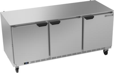 Beverage Air UCR72AHC 72"W Three-Section Solid Door Reach-In Undercounter Refrigerator
