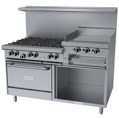 Garland G60-6R24RS 60" Natural Gas 6 Burner Range with Griddle / Broiler, Standard Oven, and Storage Base - 269,000 BTU