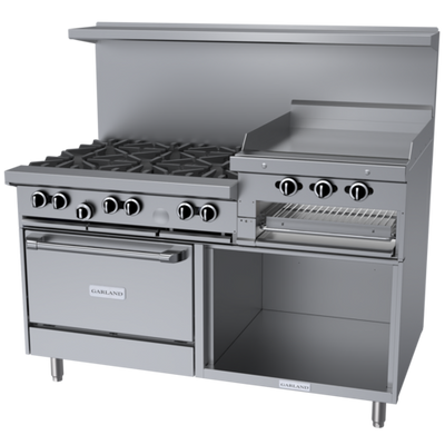 Garland G60-6R24RS 60" Natural Gas 6 Burner Range with Griddle / Broiler, Standard Oven, and Storage Base - 269,000 BTU