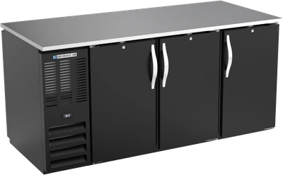 Beverage Air BB72HC-F-PT-B 72" W Three-Section Solid Door Refrigerated Open Food Rated Back Bar Pass-Thru Storage Cabinet - 115 Volts