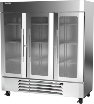 Victory LSR72G-1 75.06" W Three-Section Glass Door UltraSpec Series Merchandiser Refrigerator Featuring Secure-Temp Technology