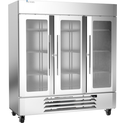 Victory LSR72G-1 75.06" W Three-Section Glass Door UltraSpec Series Merchandiser Refrigerator Featuring Secure-Temp Technology
