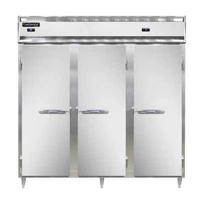 Continental Refrigerator D3RRFN 78" W Three-Section Solid Door Reach-In Designer Line Refrigerator/Freezer