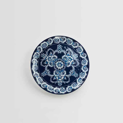 American Metalcraft BLUP11 11" Plastic Blue and White Pattern Round Plate