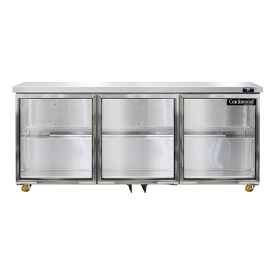 Continental Refrigerator SW72NGD-U 72&quot;W Three-Section Glass Door Undercounter Display Refrigerator