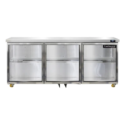 Continental Refrigerator SW72NGD-U 72"W Three-Section Glass Door Undercounter Display Refrigerator
