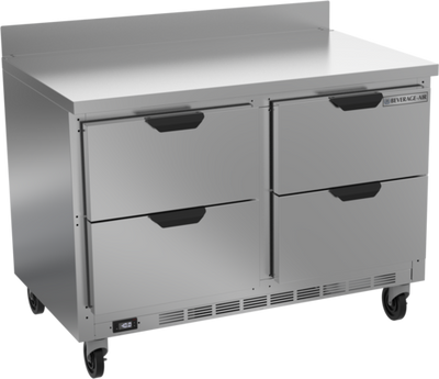 Beverage Air WTFD48AHC-4 48"W Four Drawer Stainless Steel Worktop Freezer With 4" Removable Backsplash