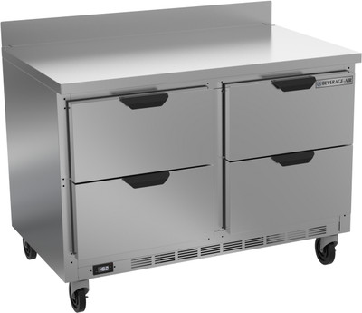 Beverage Air WTFD48AHC-4 48"W Four Drawer Stainless Steel Worktop Freezer With 4" Removable Backsplash
