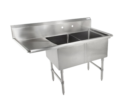 John Boos 2B244-1D24L 2 Compartment Left Drain B Series Sink 76"W x 29-1/2"D x 44"H