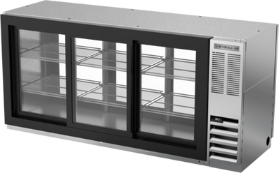 Beverage Air BB72HC-1-GS-F-PT-S 72&quot;W Three-Section Glass Door Refrigerated Open Food Rated Back Bar Pass-Thru Storage Cabinet