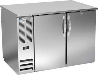 Beverage Air BB48HC-F-PT-S 48&quot; W Stainless Steel Two-Section Solid Door Refrigerated Pass-Thru Back Bar Open Food Rated Refrigerator - 115 Volts