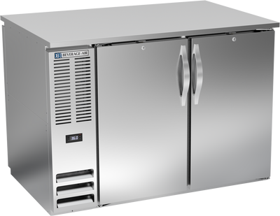 Beverage Air BB48HC-F-PT-S 48" W Stainless Steel Two-Section Solid Door Refrigerated Pass-Thru Back Bar Open Food Rated Refrigerator - 115 Volts