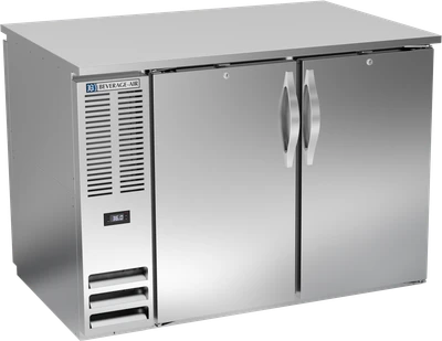 Beverage Air BB48HC-F-PT-S 48" W Stainless Steel Two-Section Solid Door Refrigerated Pass-Thru Back Bar Open Food Rated Refrigerator - 115 Volts