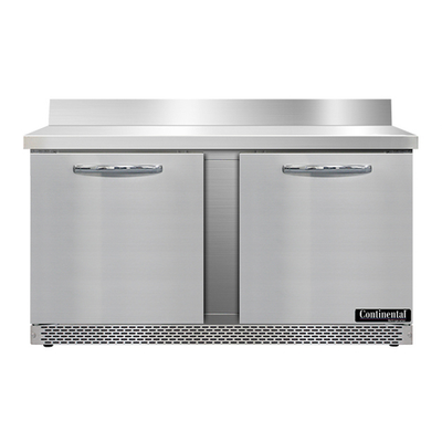 Continental Refrigerator SWF60NBS-FB 60"W Two Door Stainless Steel Work Top Freezer With 5 1/2" Backsplash