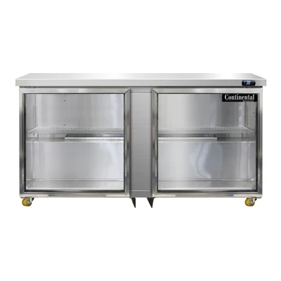 Continental Refrigerator SW60NGD-U 60"W Two-Section Glass Door Undercounter Display Refrigerator