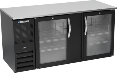 Beverage Air BB68HC-G-B 68&quot; W Black Stainless 2 Glass Doors Refrigerated Back Bar Storage Cabinet - 115 Volts