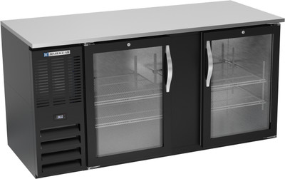 Beverage Air BB68HC-G-B 68" W Black Stainless 2 Glass Doors Refrigerated Back Bar Storage Cabinet - 115 Volts