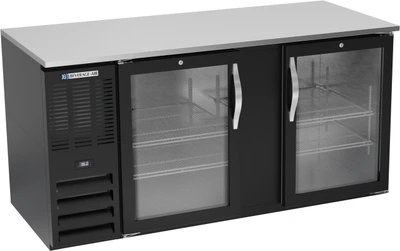 Beverage Air BB68HC-G-B 68" W Black Stainless 2 Glass Doors Refrigerated Back Bar Storage Cabinet - 115 Volts