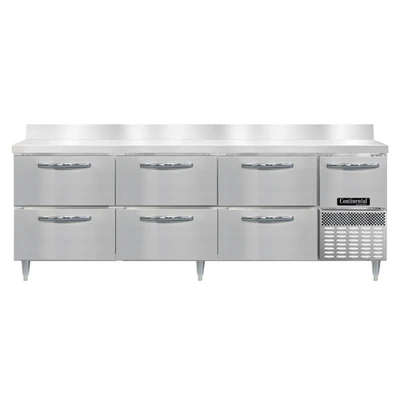 Continental Refrigerator DRA93NSSBS-D 93"W Six Drawer and One Door Stainless Steel Designer Line Refrigerated Base Worktop Unit