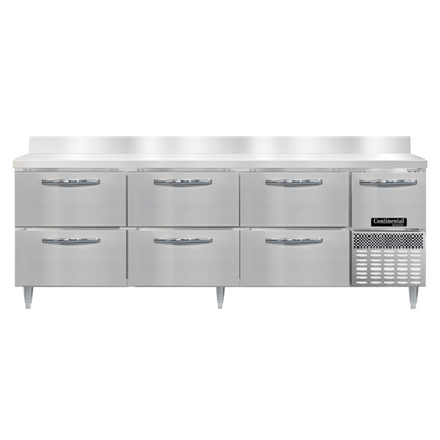 Continental Refrigerator DRA93NSSBS-D 93"W Six Drawer and One Door Stainless Steel Designer Line Refrigerated Base Worktop Unit