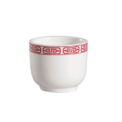 CAC China 105-54 4.5 Oz. Bone White Porcelain Round Red Gate Chinese Style Tea Cup (6 Dozen Per Case)