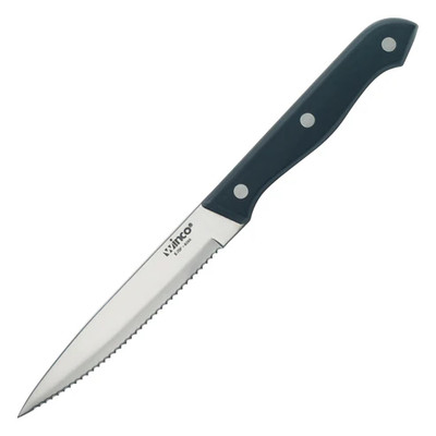 Winco K-70P 9-3/8" Stainless Steel Steak Knife with Solid SOM Handle (Contains 1 Dozen)