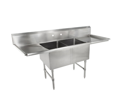 John Boos 2B184-2D18 75" 16-Gauge Stainless Steel Two Compartment B Series Sink 14" Deep