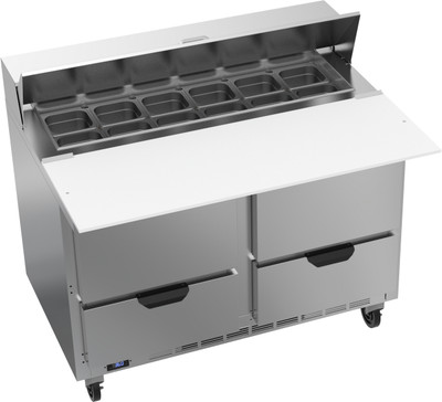 Beverage Air SPED48HC-12C-4 48" W Two-Section Four Drawer Sandwich Top Refrigerated Counter