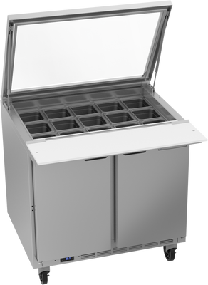 Beverage Air SPE36HC-15M-STL 36" W Two-Section Two Door Mega Top Refrigerated Counter